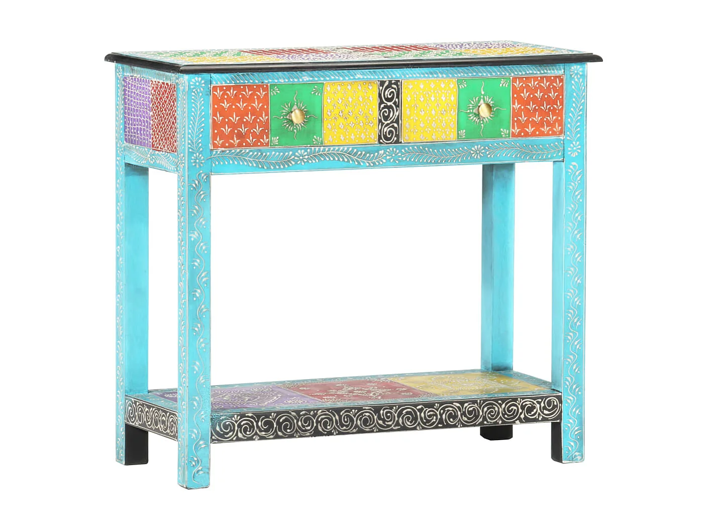 Table console peinte à la main 80x35x75 cm Bois de manguier