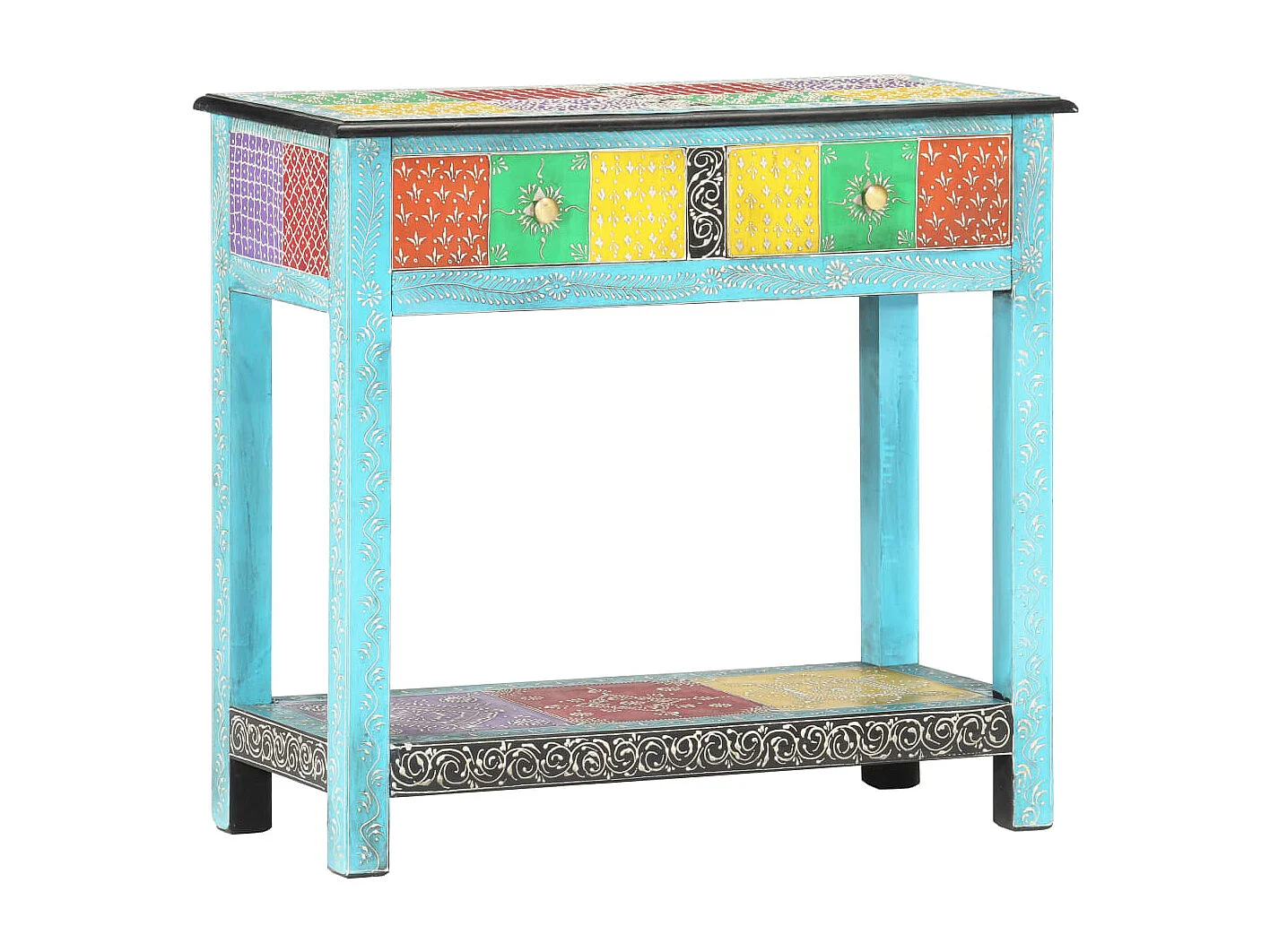 Table console peinte à la main 80x35x75 cm Bois de manguier