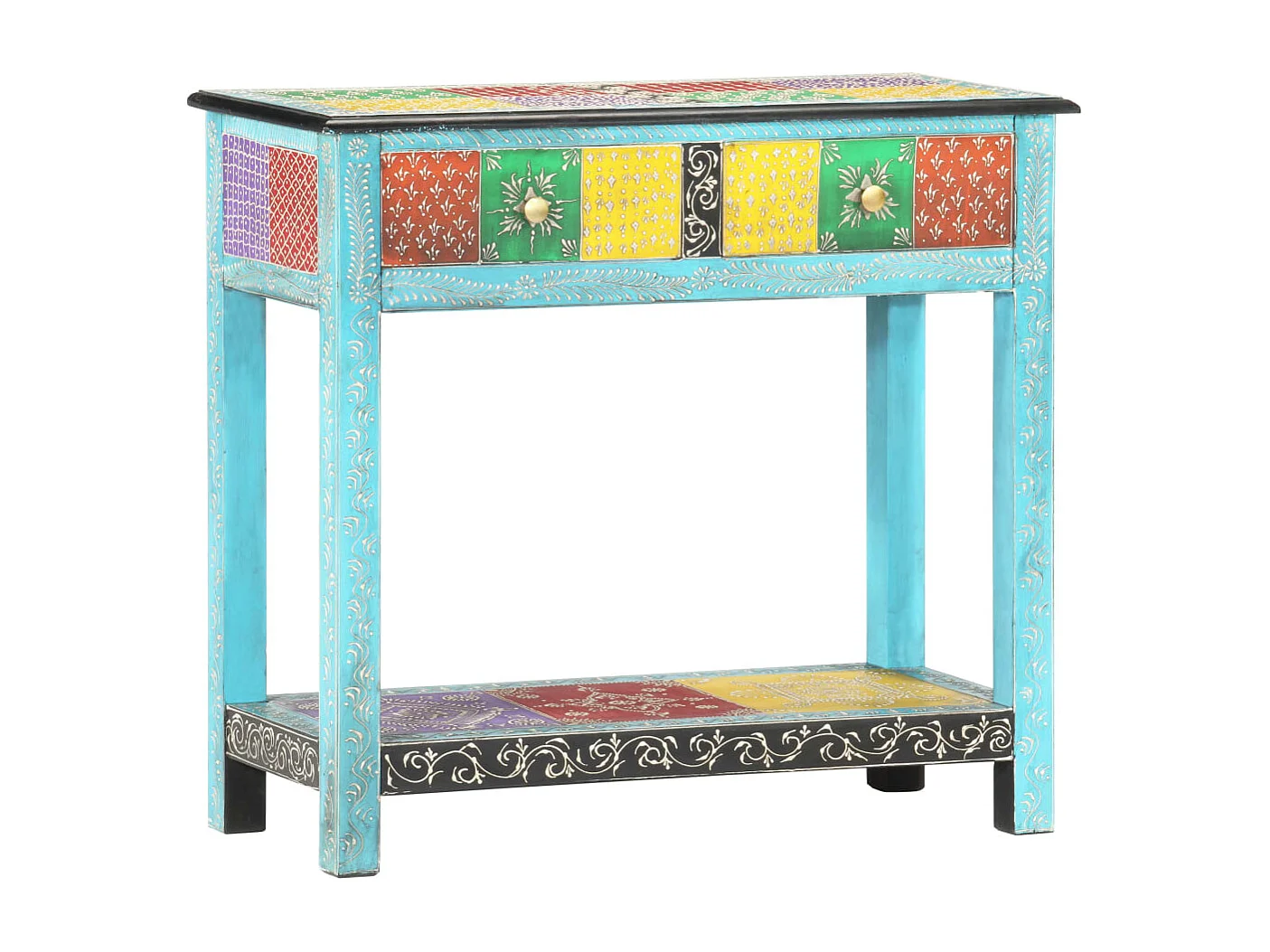 Table console peinte à la main 80x35x75 cm Bois de manguier