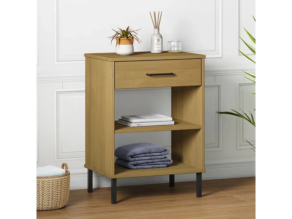 Konsolenschrank mit Metallbeinen Braun Massives Kiefernholz OSLO