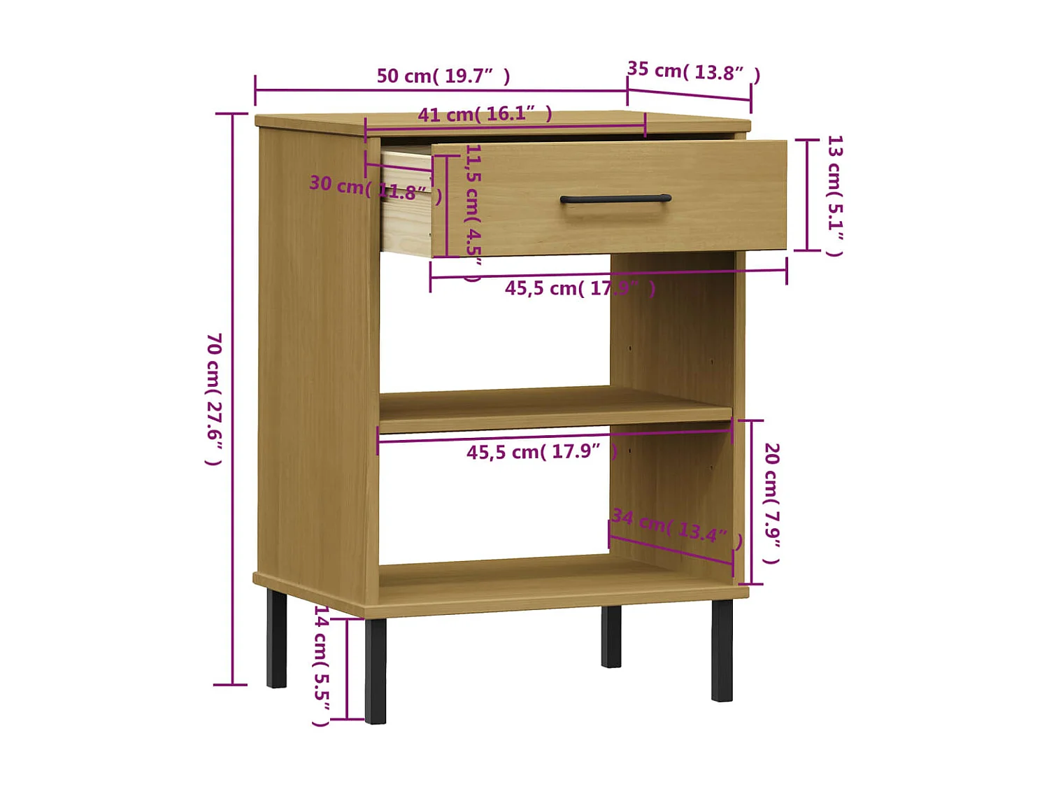 Konsolenschrank mit Metallbeinen Braun Massives Kiefernholz OSLO
