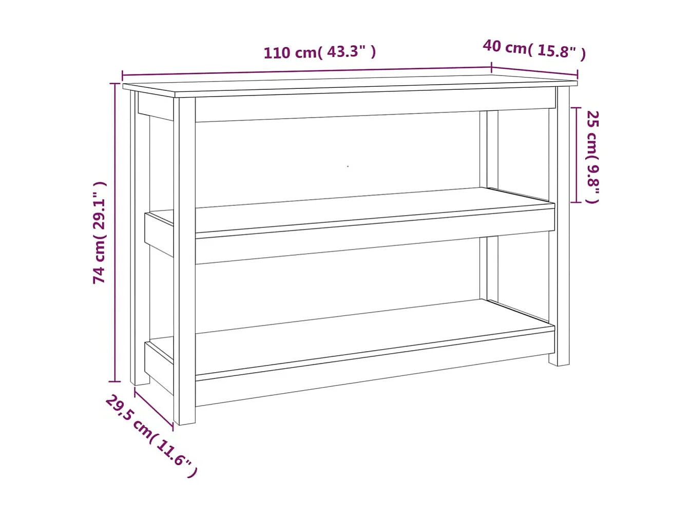 Table console Gris 110x40x74 cm Bois massif de pin