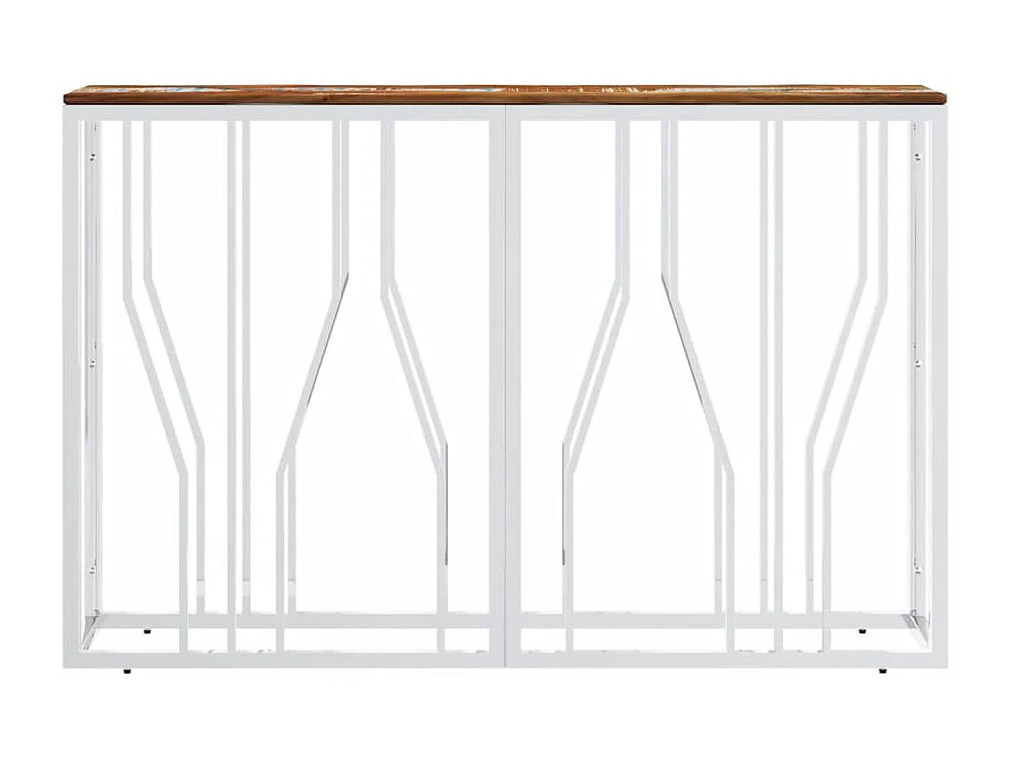 Tavolo consolle in acciaio inossidabile color argento/legno massiccio di recupero