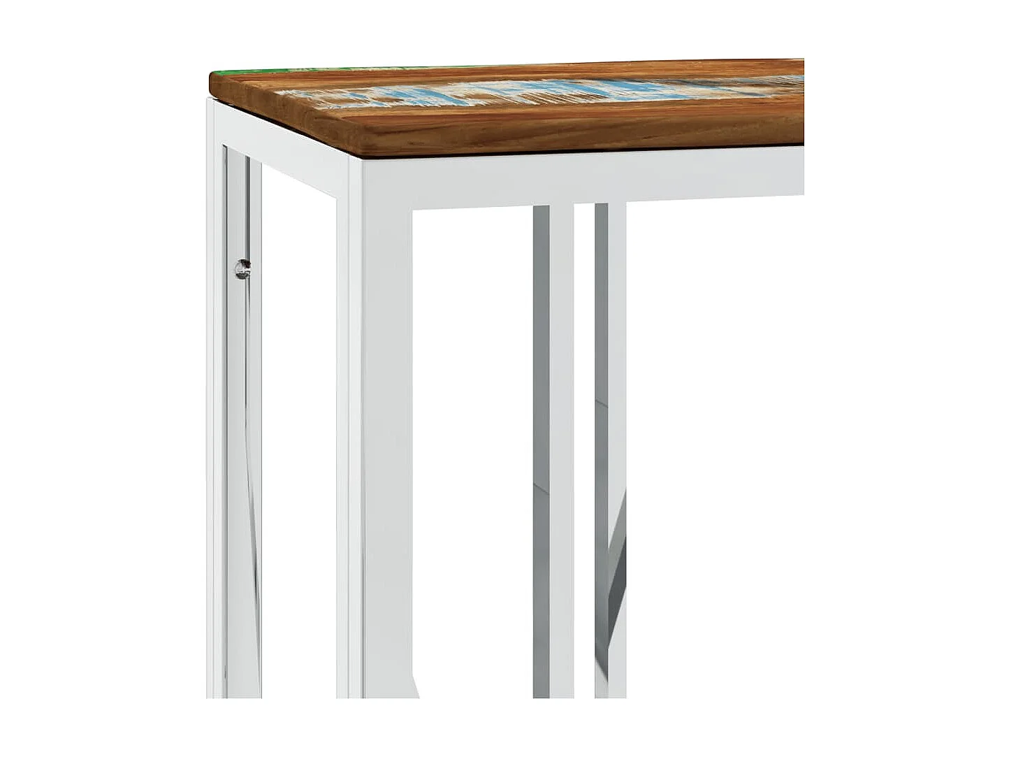 Tavolo consolle in acciaio inossidabile color argento/legno massiccio di recupero