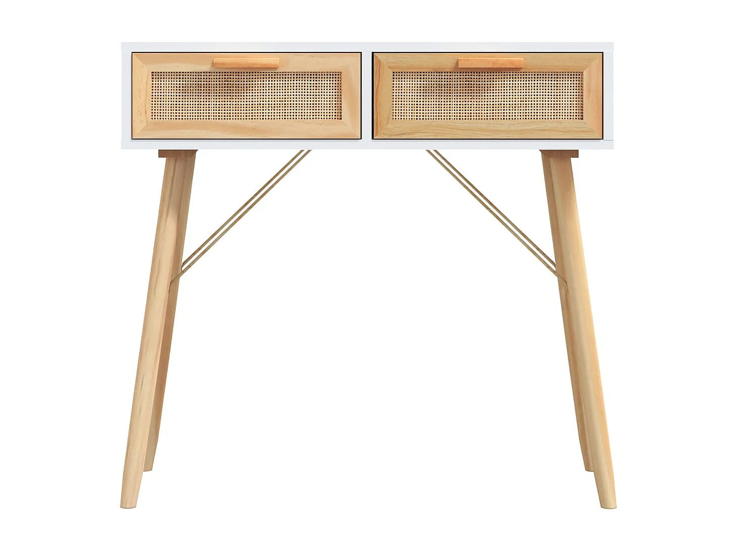 Consoletafel Wit 80x30x75 cm Massief grenenhout/natuurlijk rotan