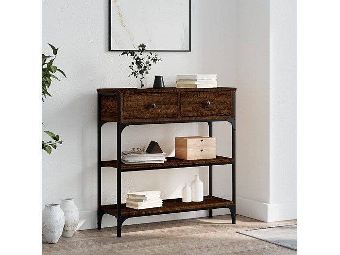 Table Console Chêne Sonoma 72,5x25x75 Cm - Meuble Entrée Avec 2 Tiroirs & Étagères - Bois D'Ingénierie & Métal