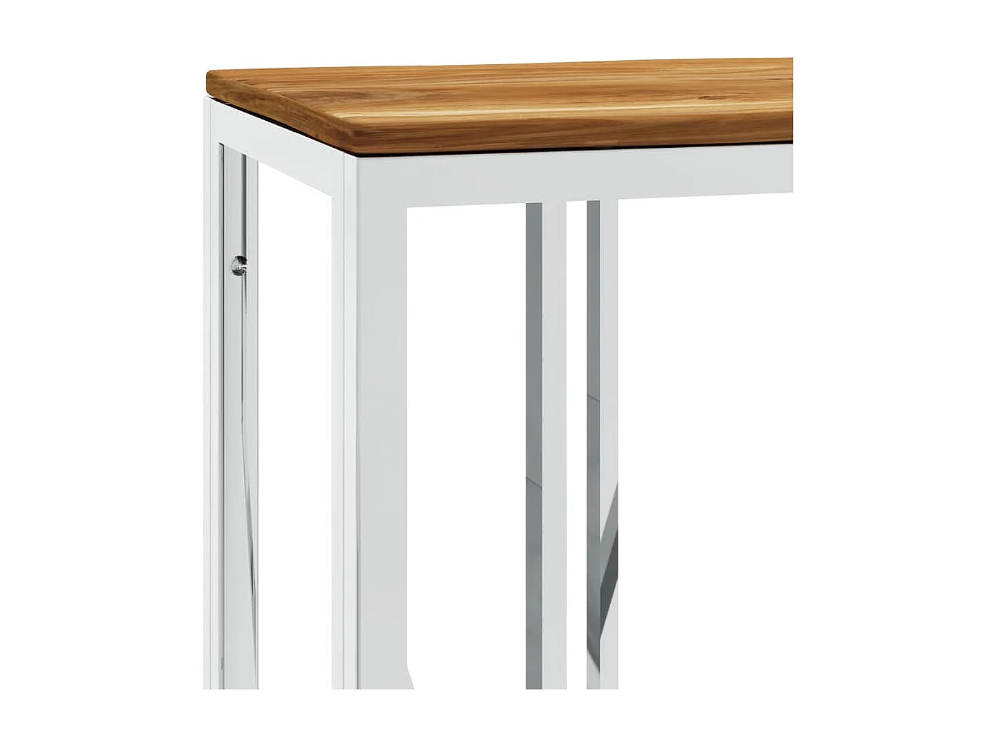 Table console argenté acier inoxydable et bois massif d'acacia