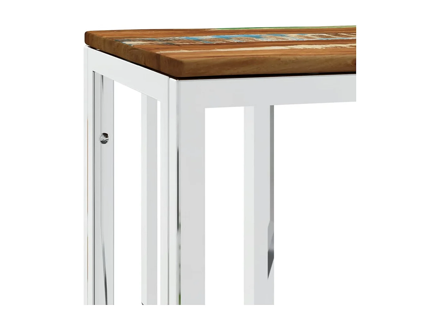 Table console argenté acier inoxydable/bois massif récupération