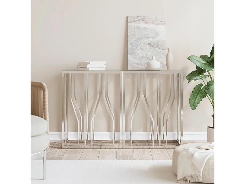 Table console 110x30x70 cm acier inoxydable et verre