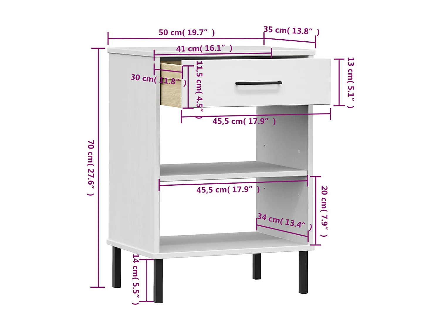 Mueble consola con patas de metal Blanco Madera de pino maciza OSLO