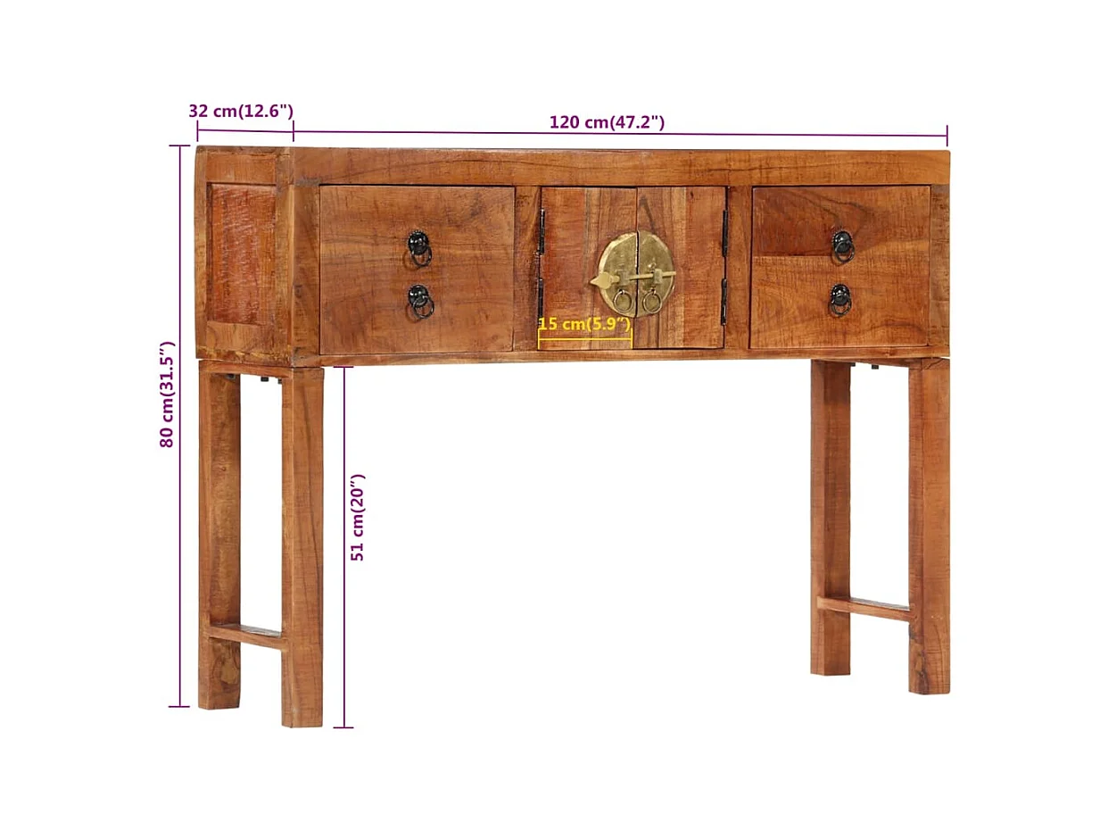 Table console 120x32x80 cm bois massif d'acacia