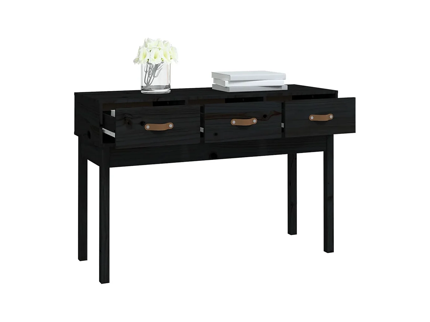 Mesa consola Negro 114x40x75 cm Madera maciza de pino