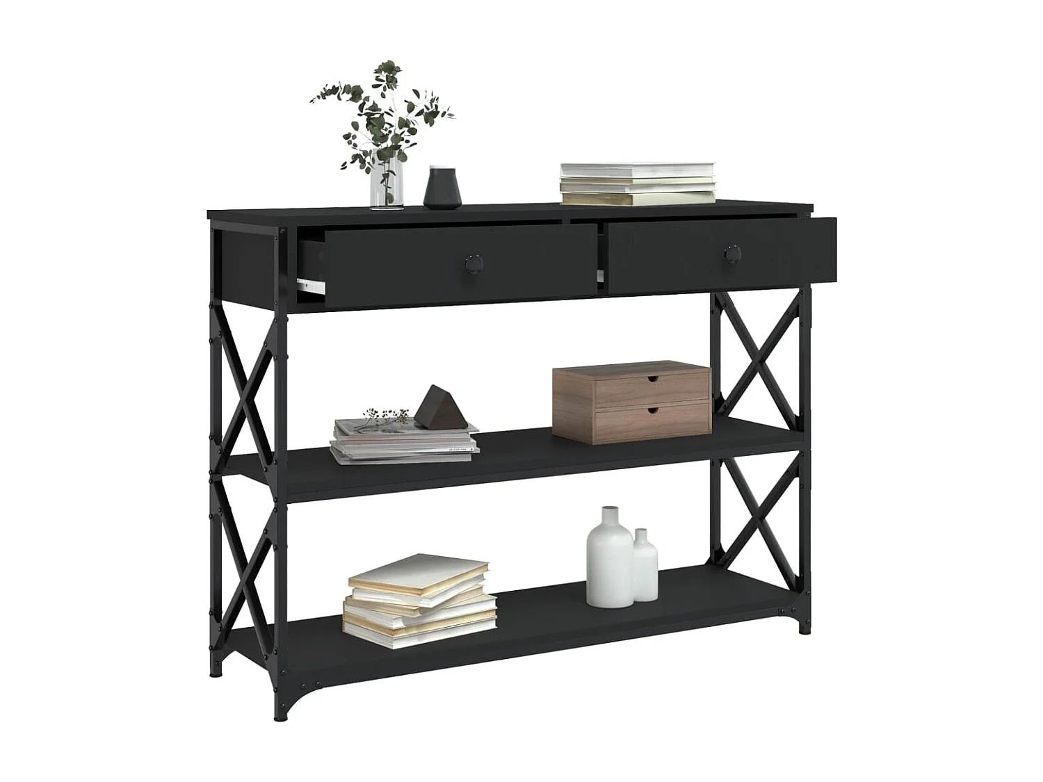 Mesa console preta 100x28x75 cm madeira projetada