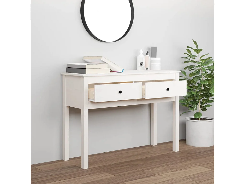 Mesa consola Blanca 100x35x75 cm Madera maciza de pino