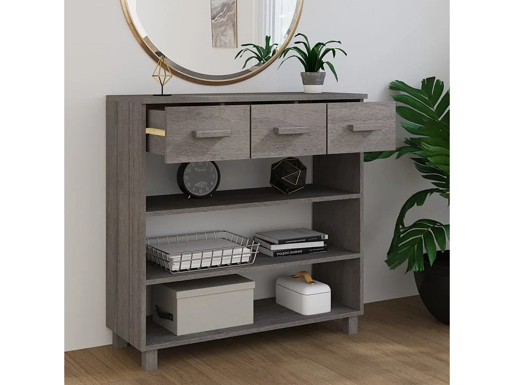 Table console HAMAR Gris clair 90x35x90 cm Bois massif de pin