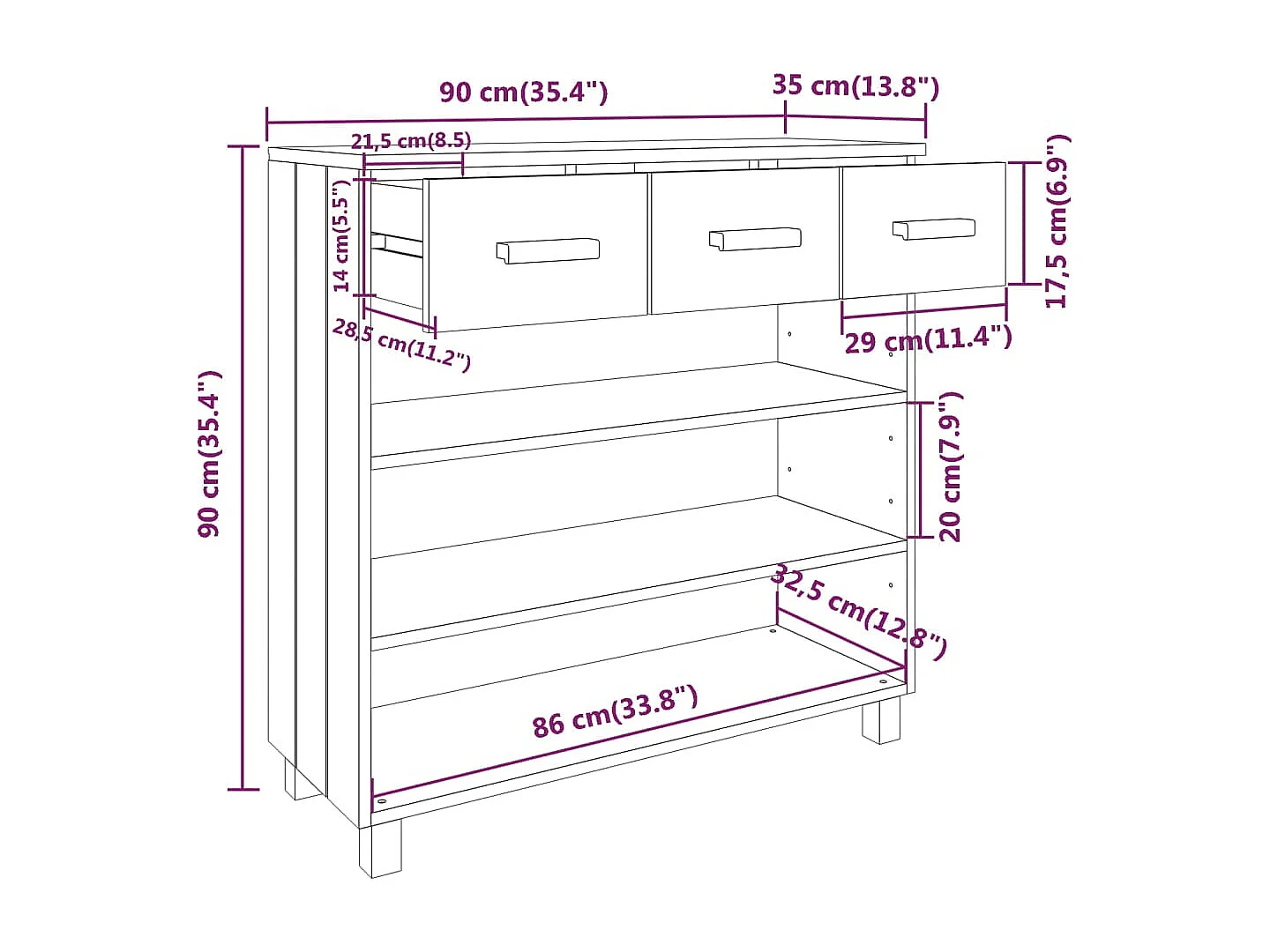 Table console HAMAR Gris clair 90x35x90 cm Bois massif de pin