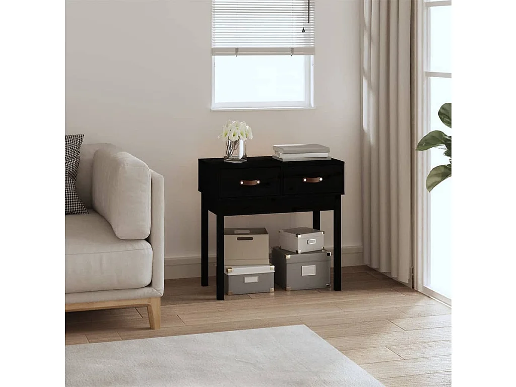 Mesa consola Negro 76,5x40x75 cm Madera maciza de pino