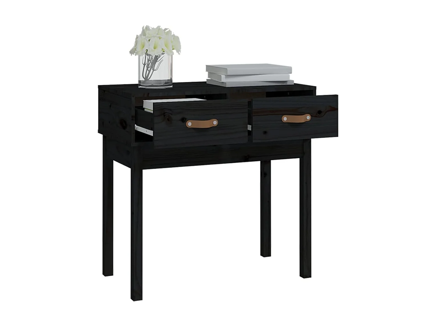 Mesa consola Negro 76,5x40x75 cm Madera maciza de pino
