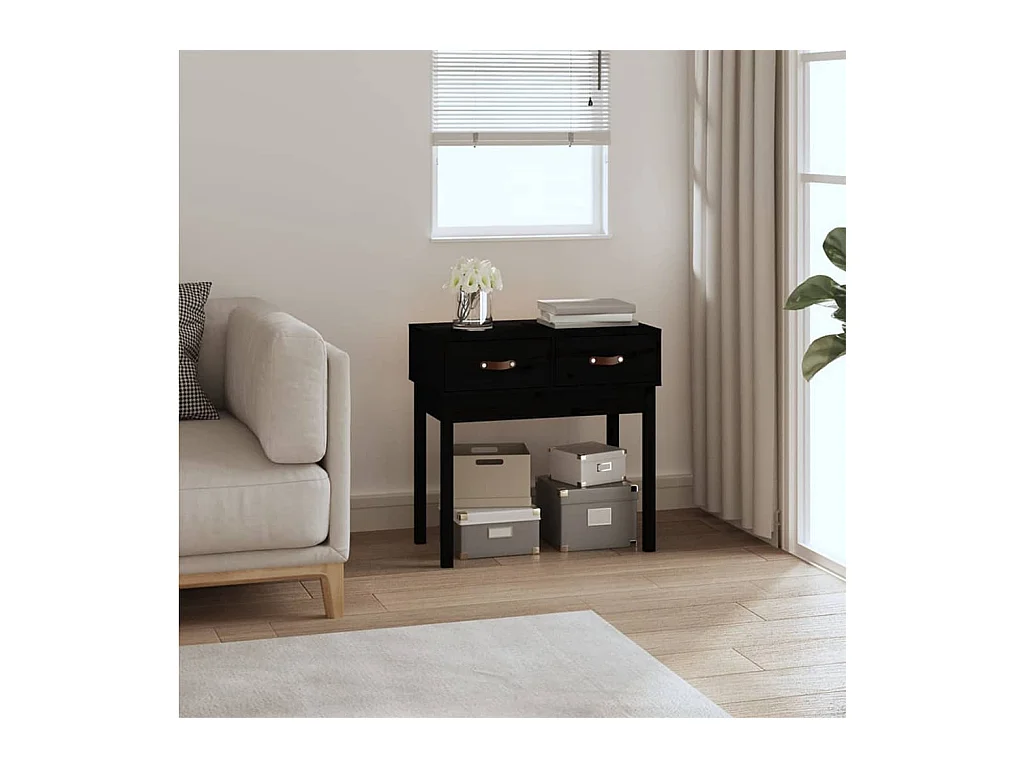 Tavolo consolle Nero 76,5x40x75 cm Legno di pino massiccio