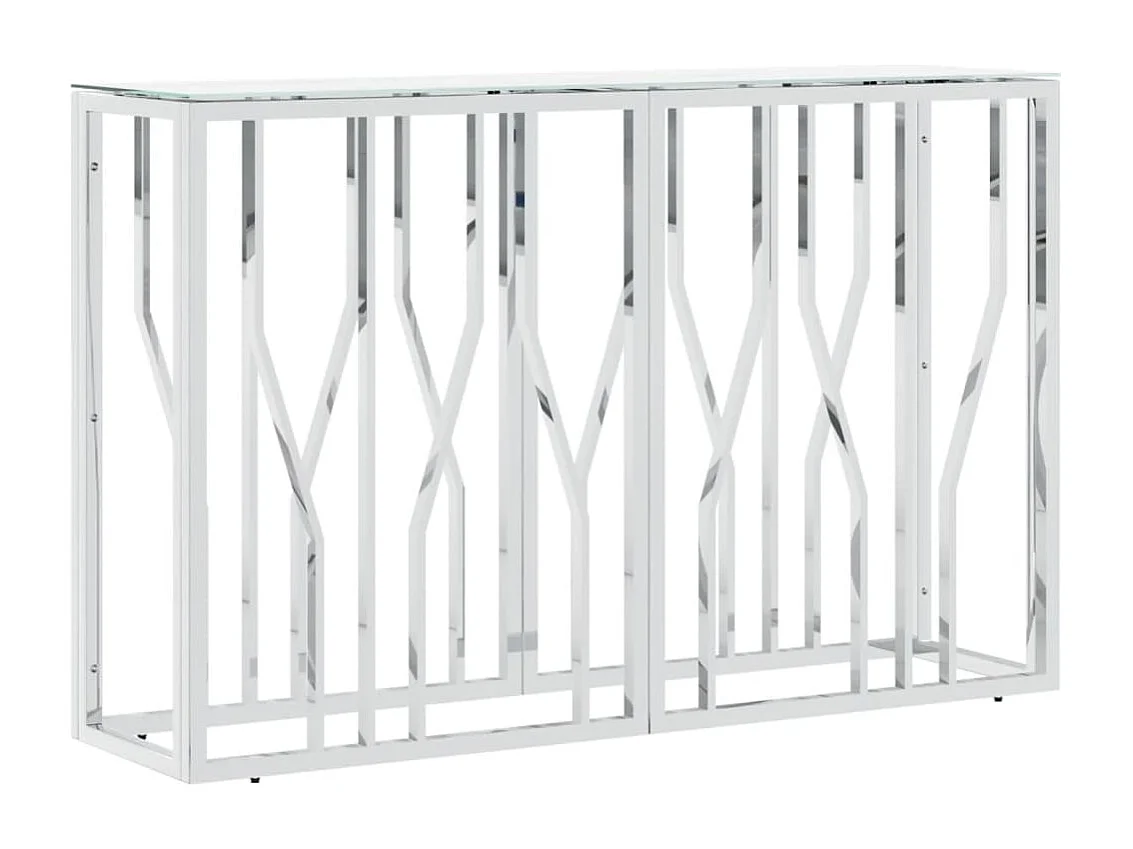 Silberner Konsolentisch 110x30x70 cm, Edelstahl und Glas