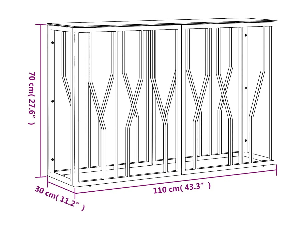 Silberner Konsolentisch 110x30x70 cm, Edelstahl und Glas