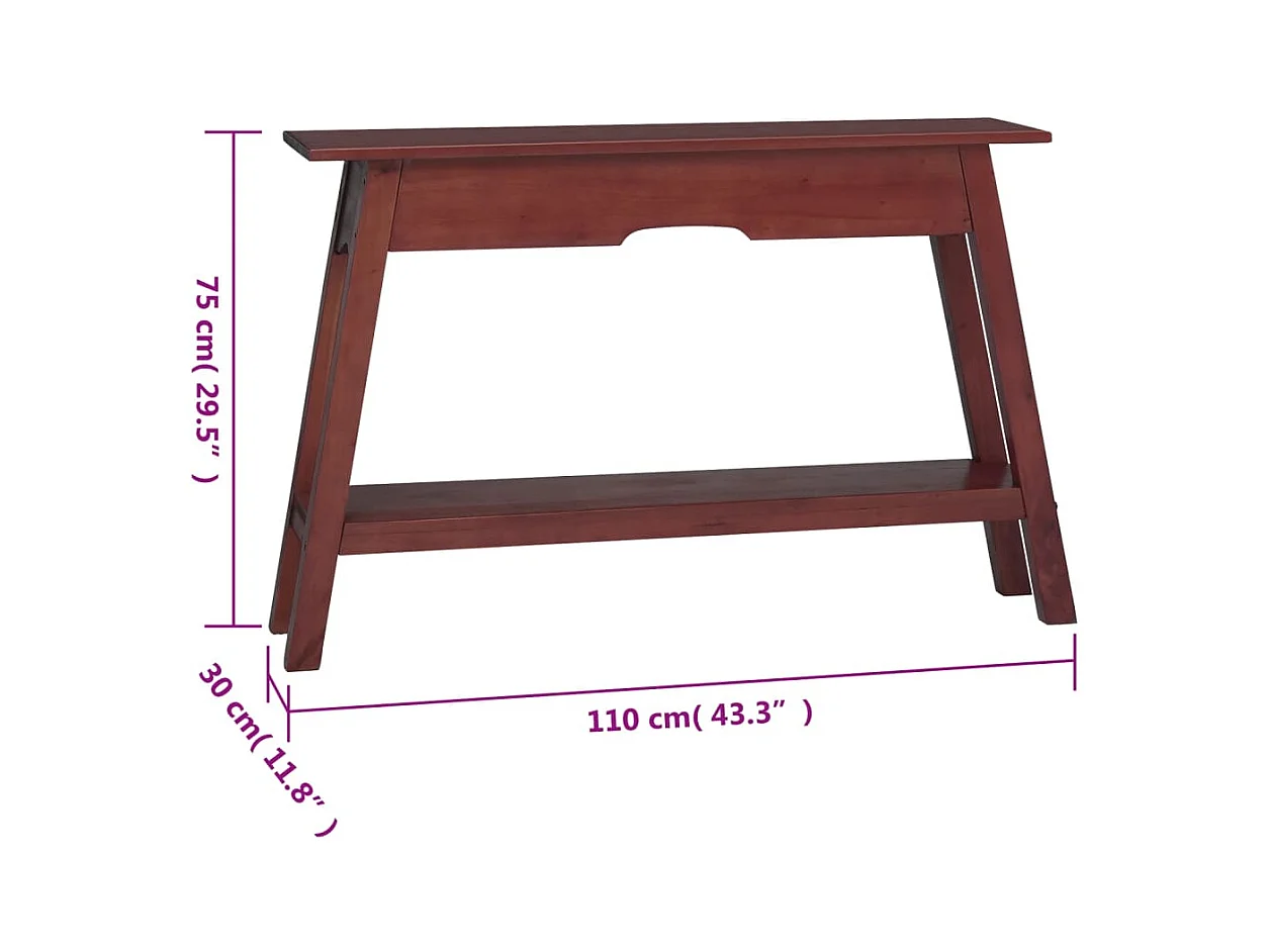 Brauner Konsolentisch 110x30x75 cm aus massivem Mahagoniholz