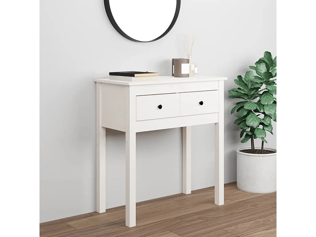 Tavolo consolle Bianco 70x35x75 cm Legno di pino massiccio