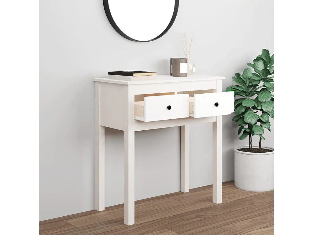 Tavolo consolle Bianco 70x35x75 cm Legno di pino massiccio