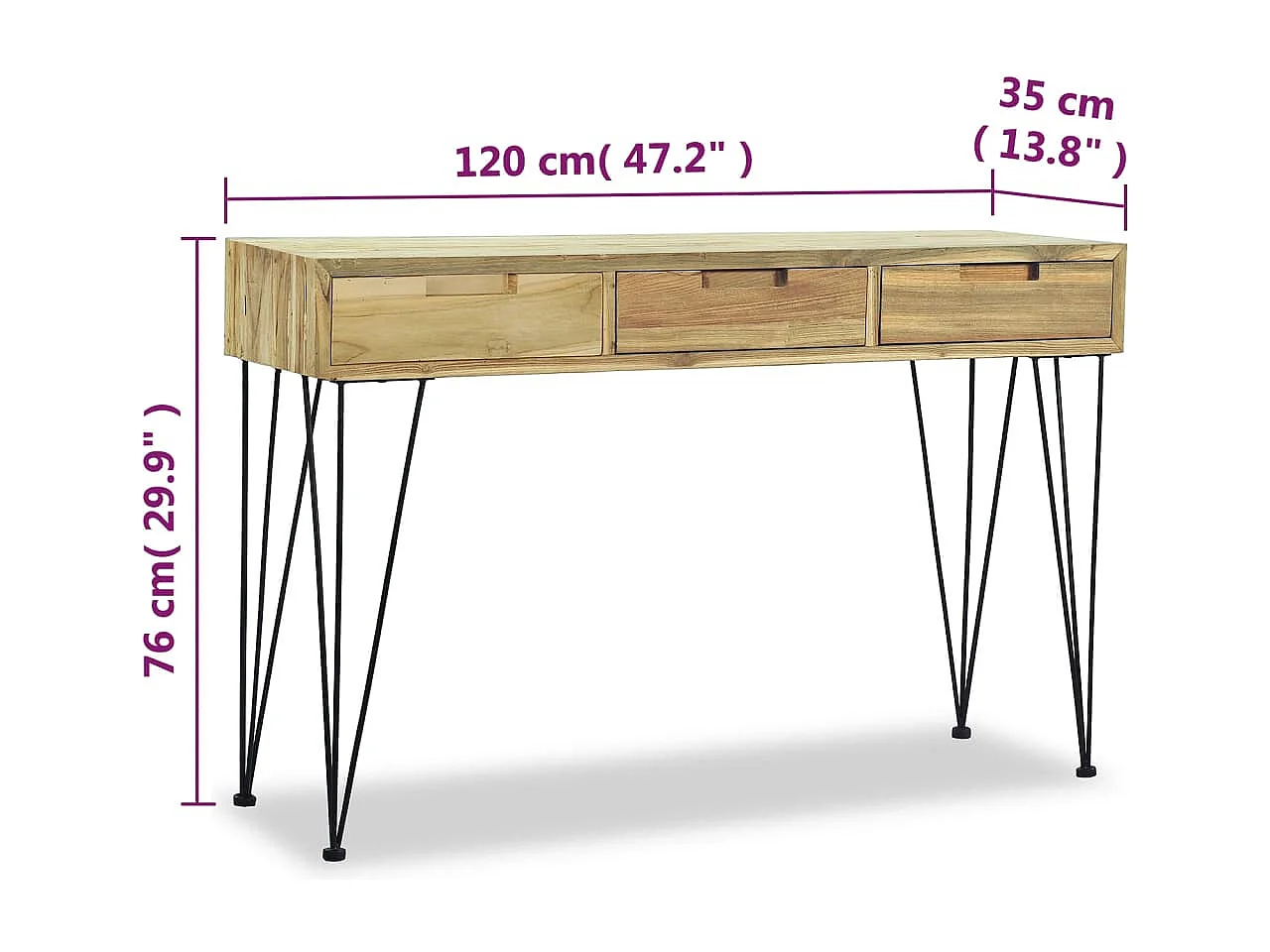 Mesa consola 120 x 35 x 76 cm Teca maciça