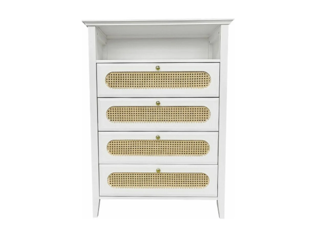 Buffet avec Rattan, Pieds en bois massif, Surface laquée