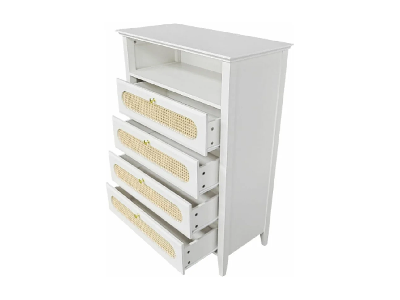 Buffet avec Rattan, Pieds en bois massif, Surface laquée