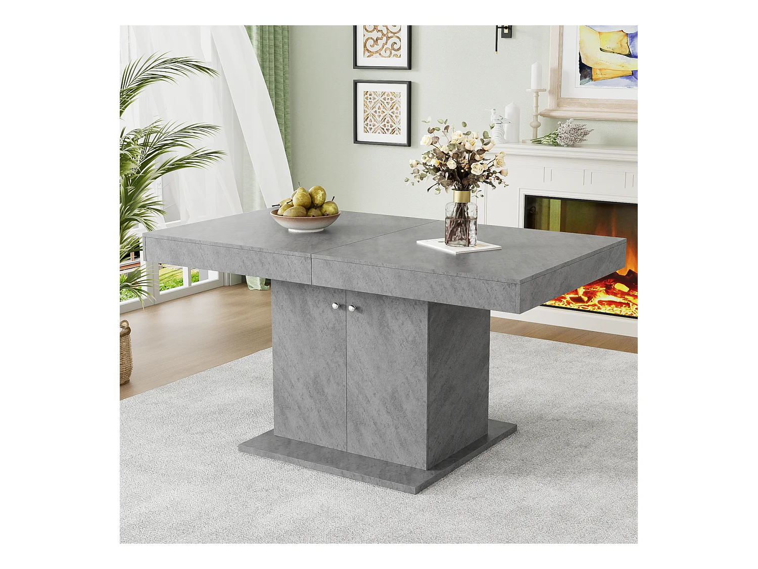 Ausziehbarer Esstisch – mit Stauraum darunter – moderner Stil – Grau