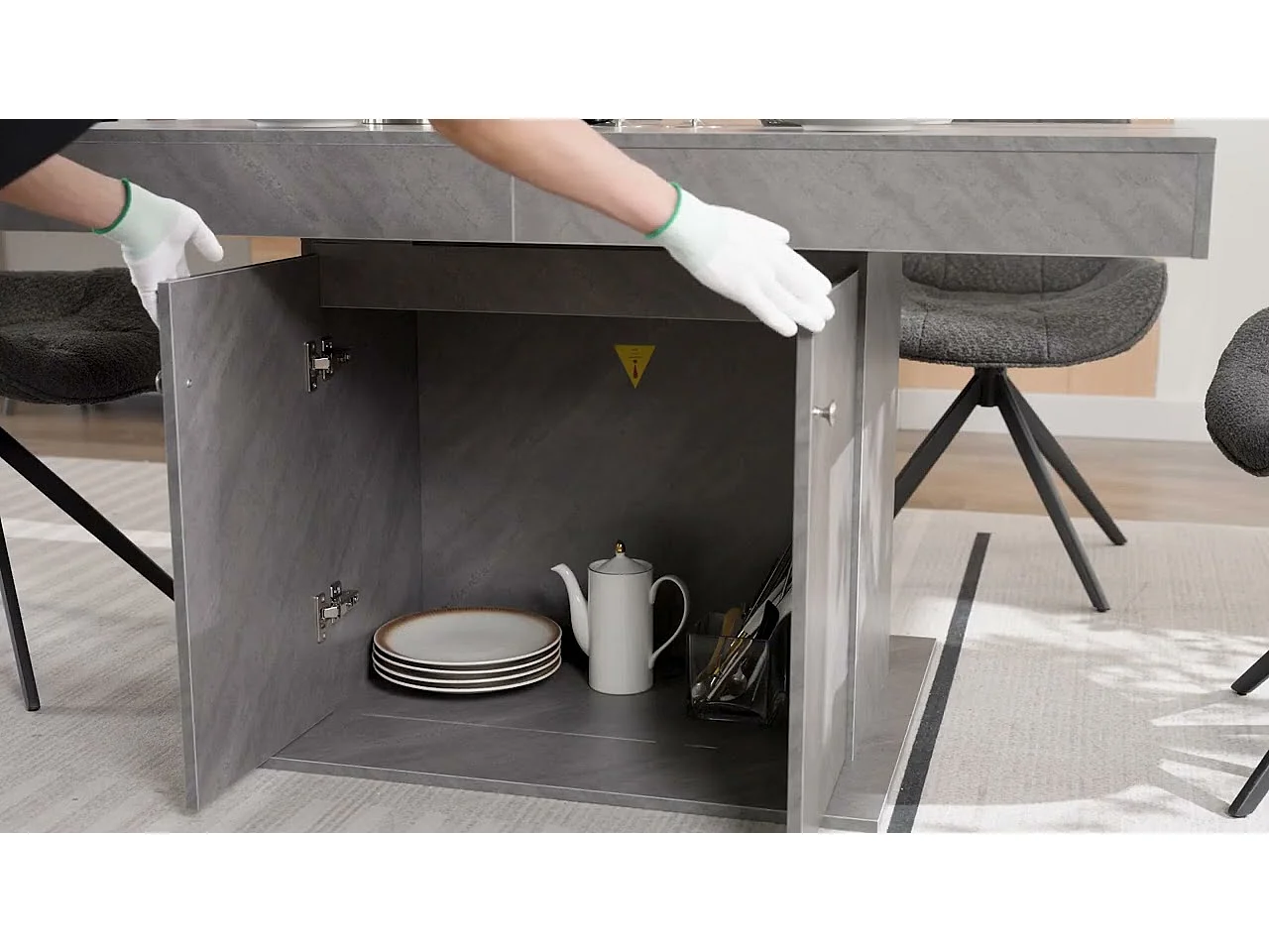 Table à manger extensible - avec rangement en dessous - style moderne - Gris