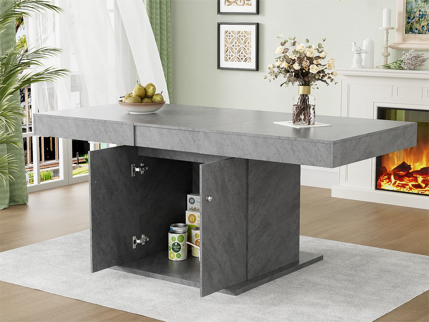 Tavolo da pranzo allungabile - con contenitore sottostante - stile moderno - Grigio