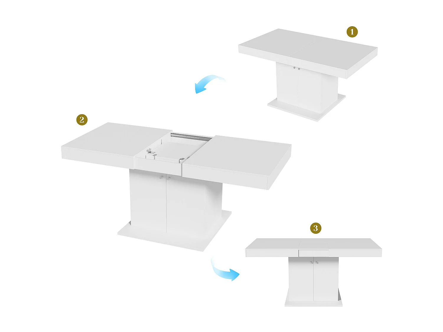 Mesa de jantar extensível - com arrumação por baixo - estilo moderno - Branco
