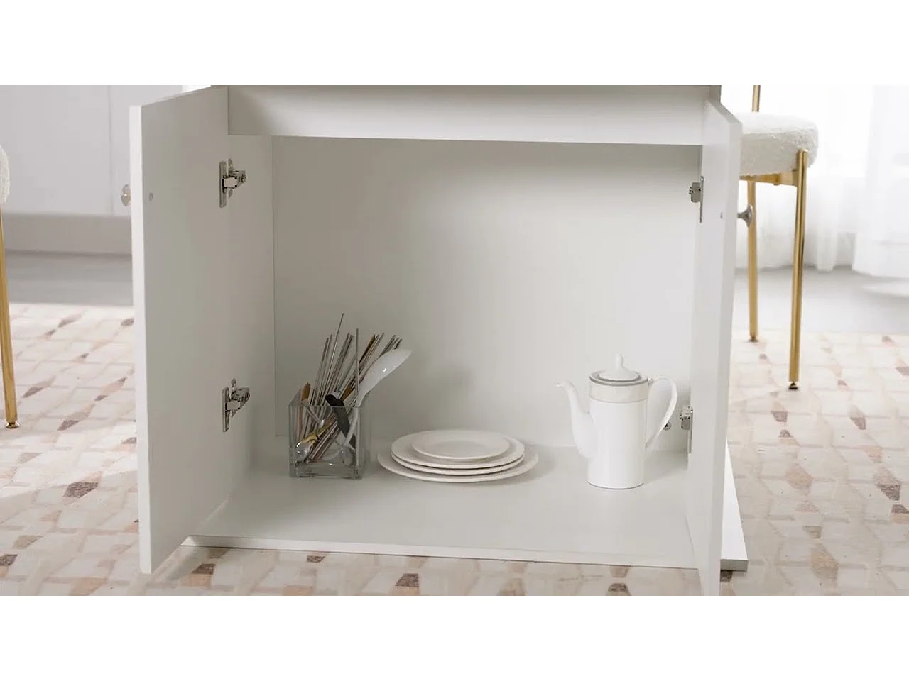 Table à manger extensible - avec rangement en dessous - style moderne - Blanc