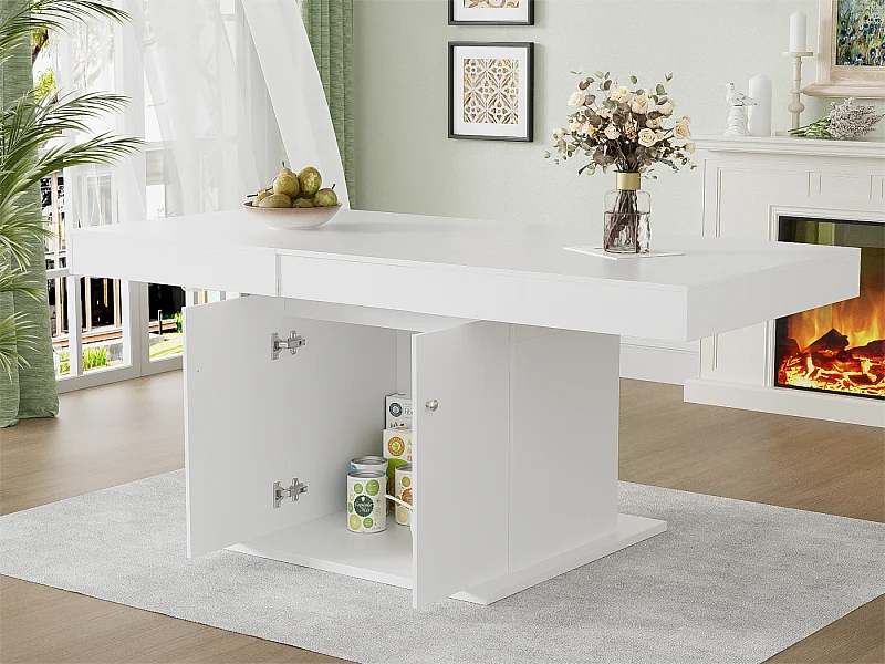 Uitschuifbare eettafel - met opbergruimte eronder - moderne stijl - Wit