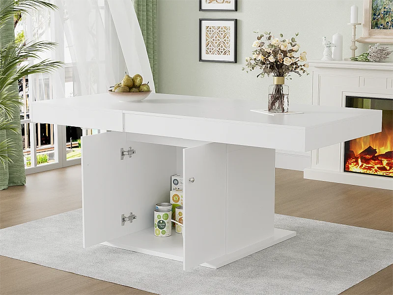 Uitschuifbare eettafel - met opbergruimte eronder - moderne stijl - Wit