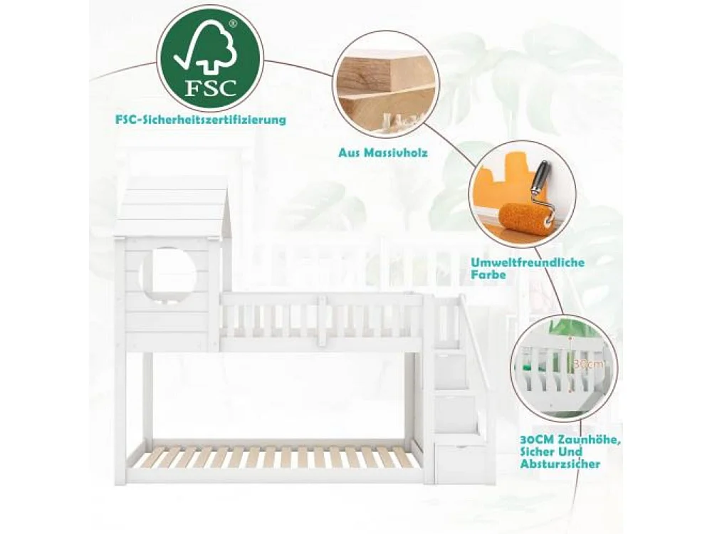 Cama em forma de casa Baumhaus, beliche infantil, 90 x 200 cm