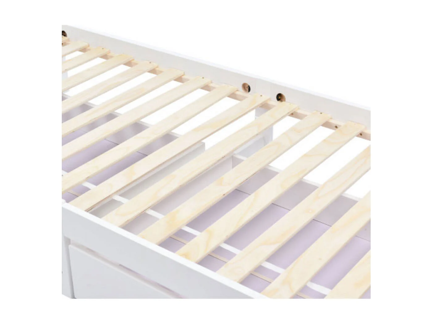 Lit en bois massif 90X200 avec 2 tiroirs et sommier à lattes - blanc