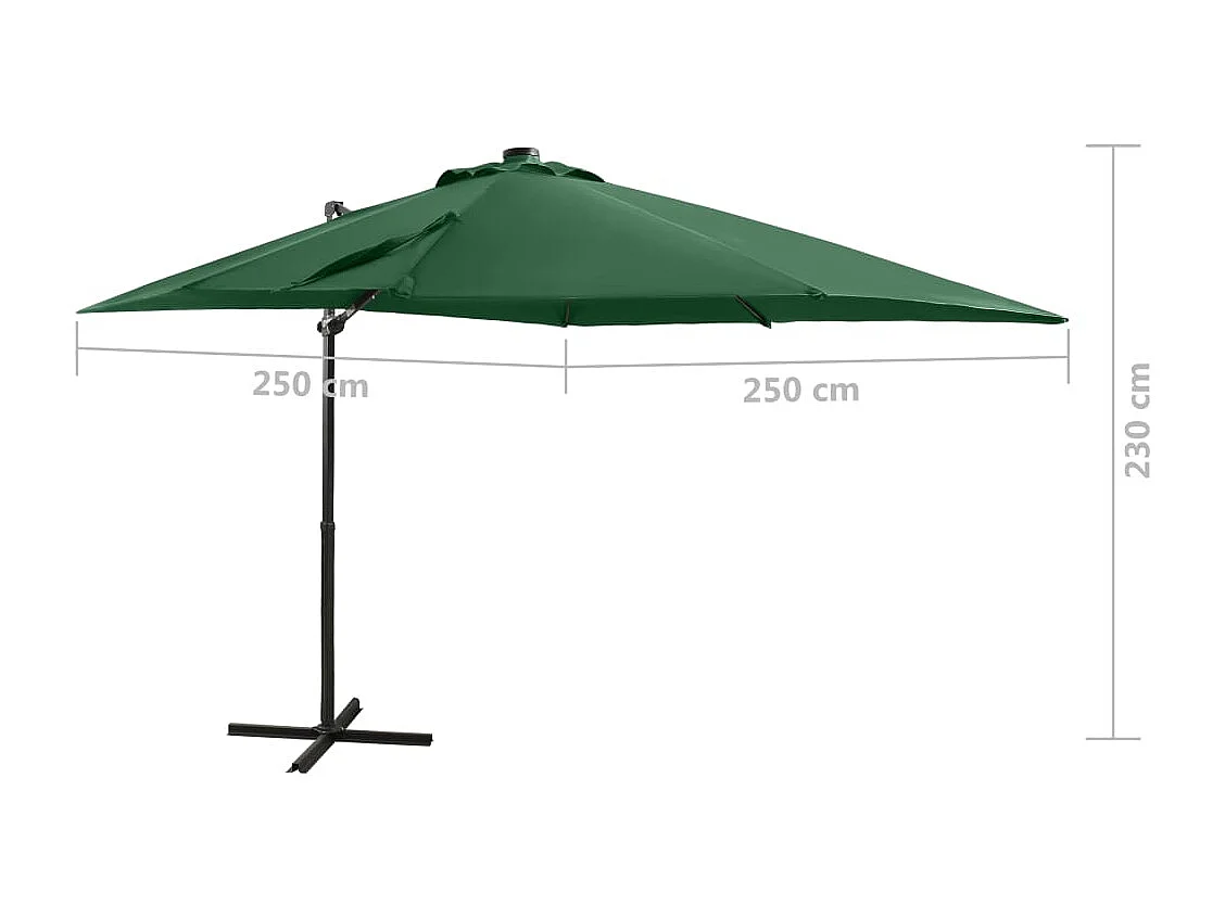 Offsetparasol met paal en groene LED-verlichting 250 cm