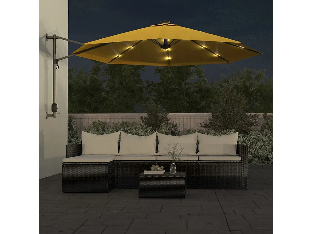 Wandparasol met gele LED 290 cm