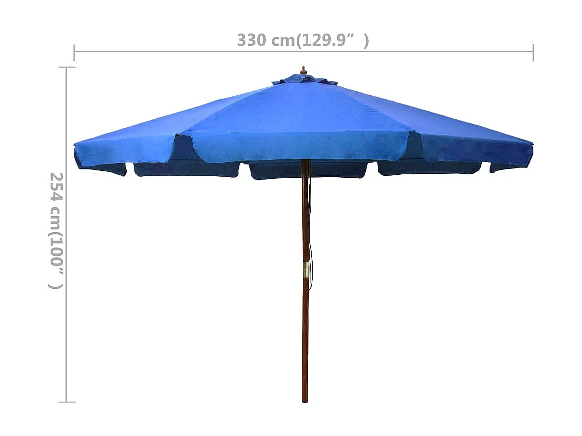 Parasol avec mât en bois 330 cm Bleu azuré