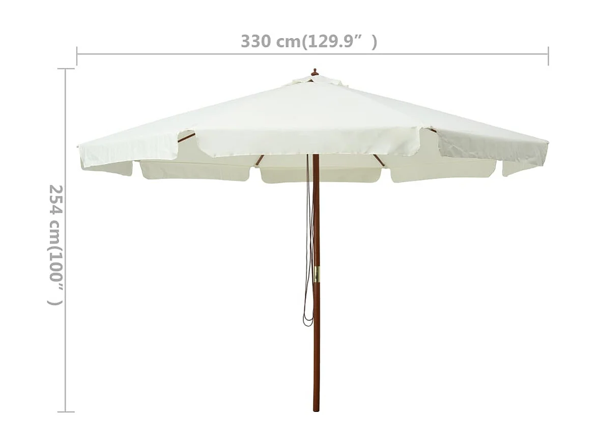Guarda-sol com poste de madeira 330 cm branco areia