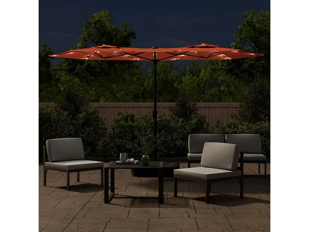 Ombrellone a doppia testa con LED terracotta 316x240 cm