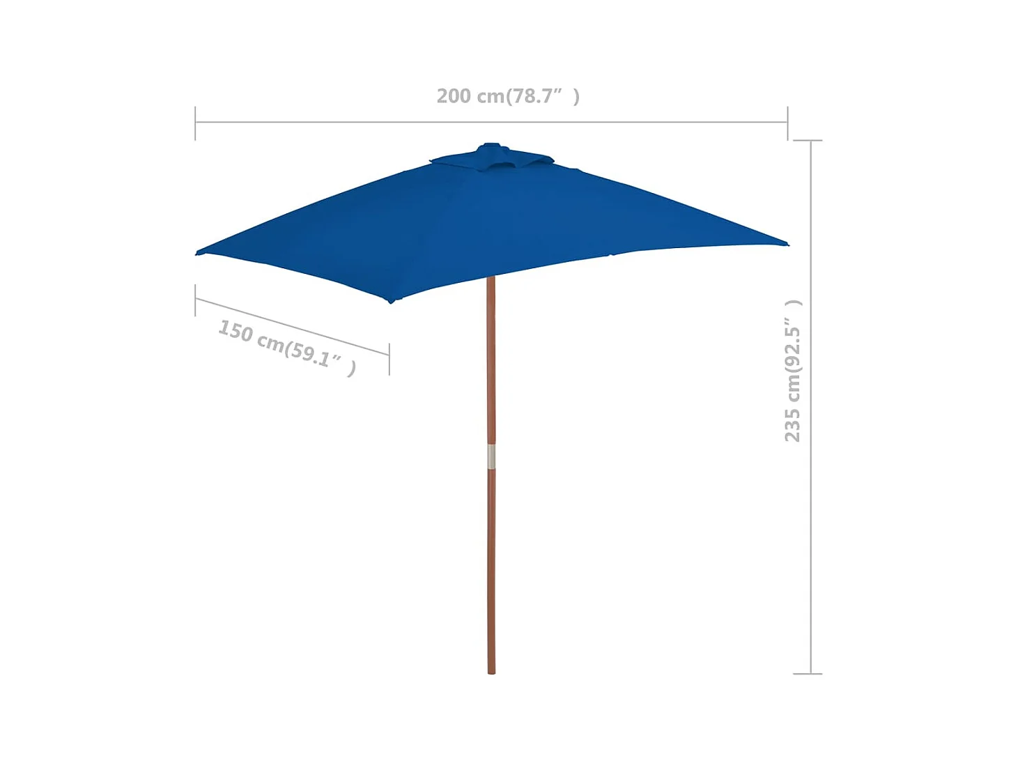 Buitenparasol met houten paal Blauw 150x200 cm