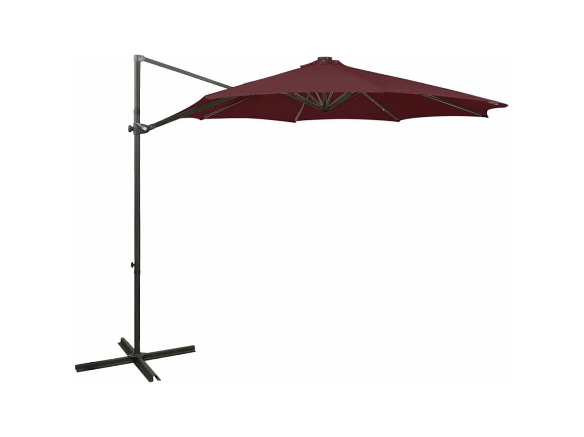 Parasol déporté avec mât et lumières LED Rouge bordeaux 300 cm