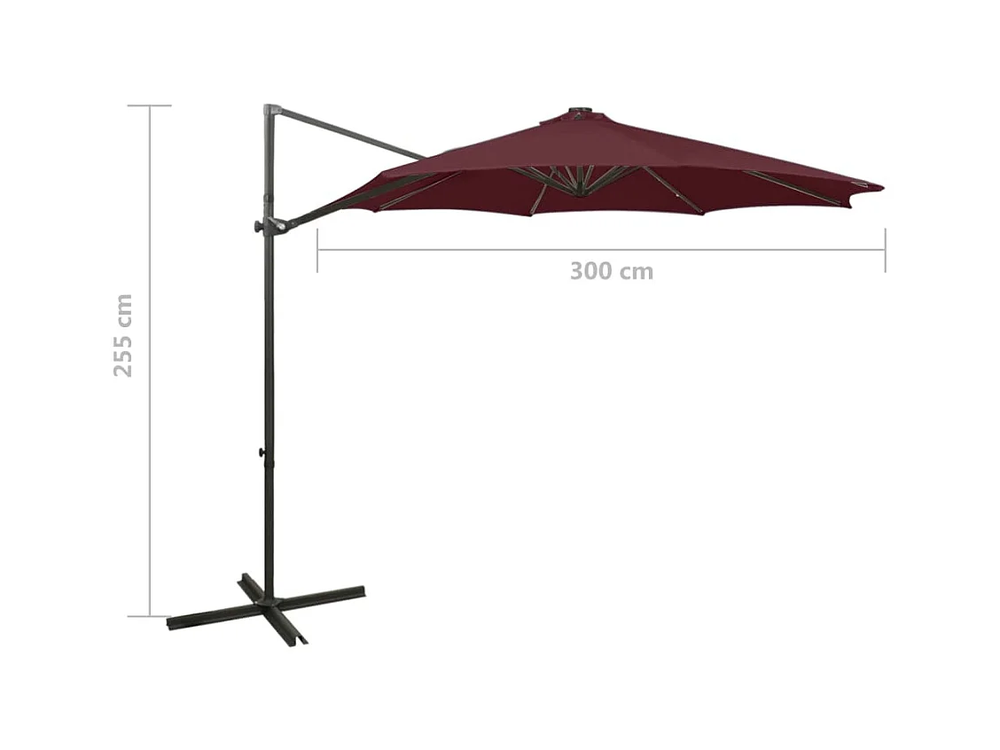 Offsetparasol met paal en LED-verlichting Bordeauxrood 300 cm