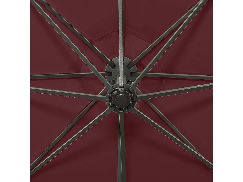 Parasol déporté avec mât et lumières LED Rouge bordeaux 300 cm
