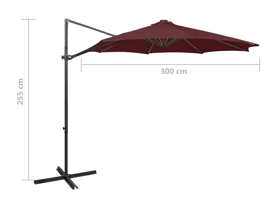 Parasol déporté avec mât et lumières LED Rouge bordeaux 300 cm